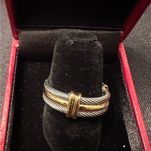 David Yurman Silver and Gold Cable Ring - Picture 2 of 7